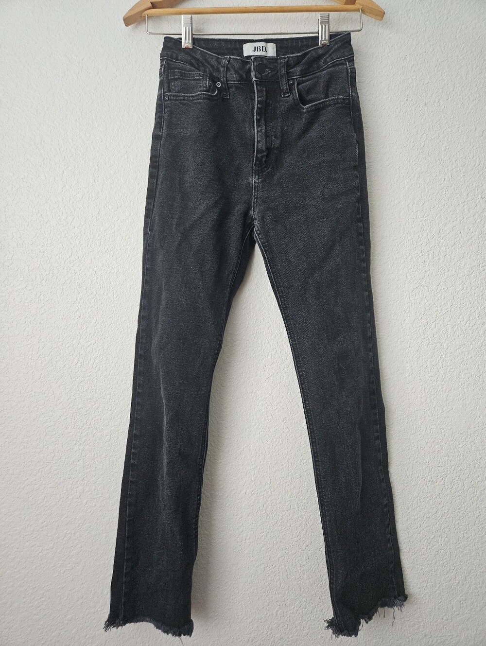 JBD just black denim straight leg jeans with raw hem, 25